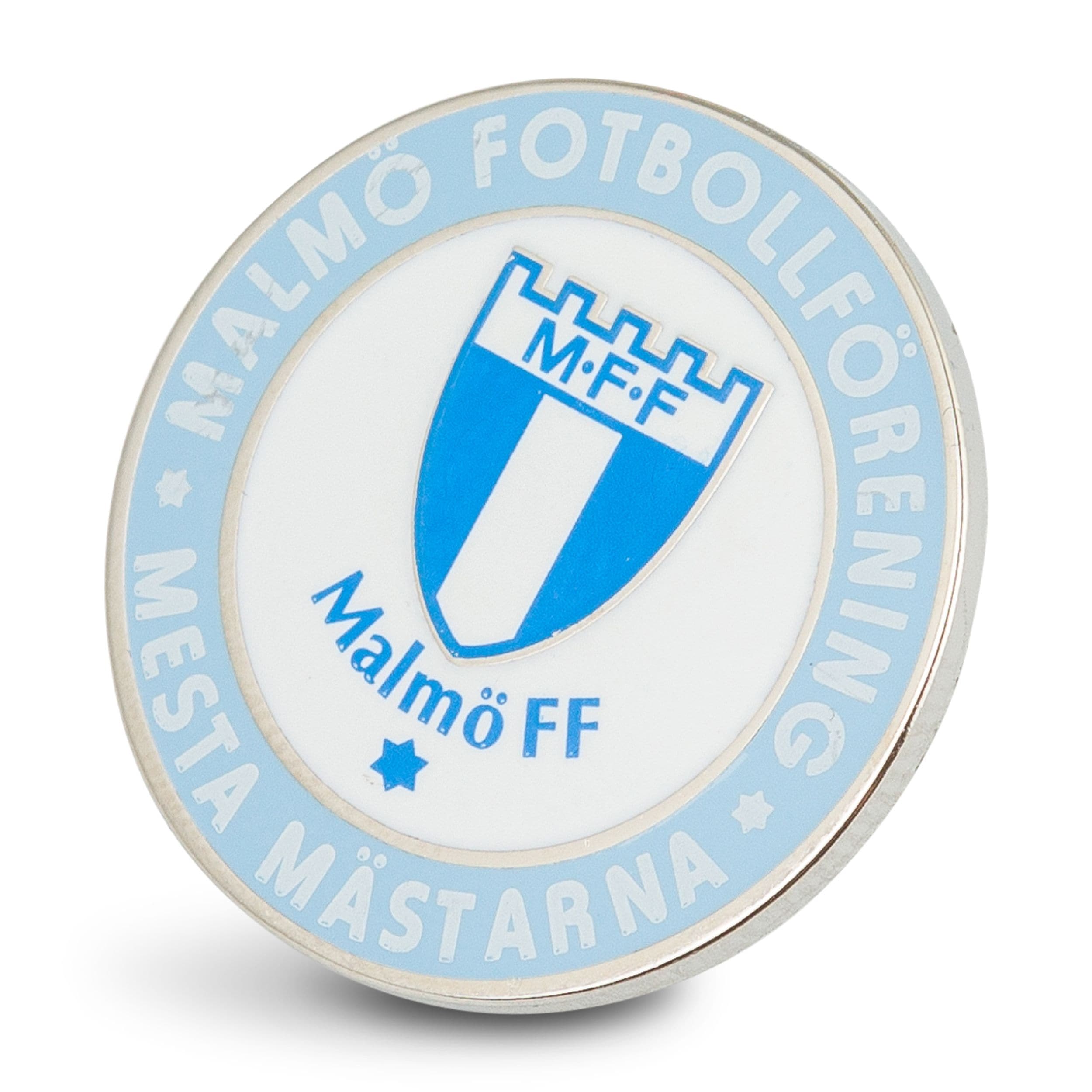 Pin rund ljusblå/vit